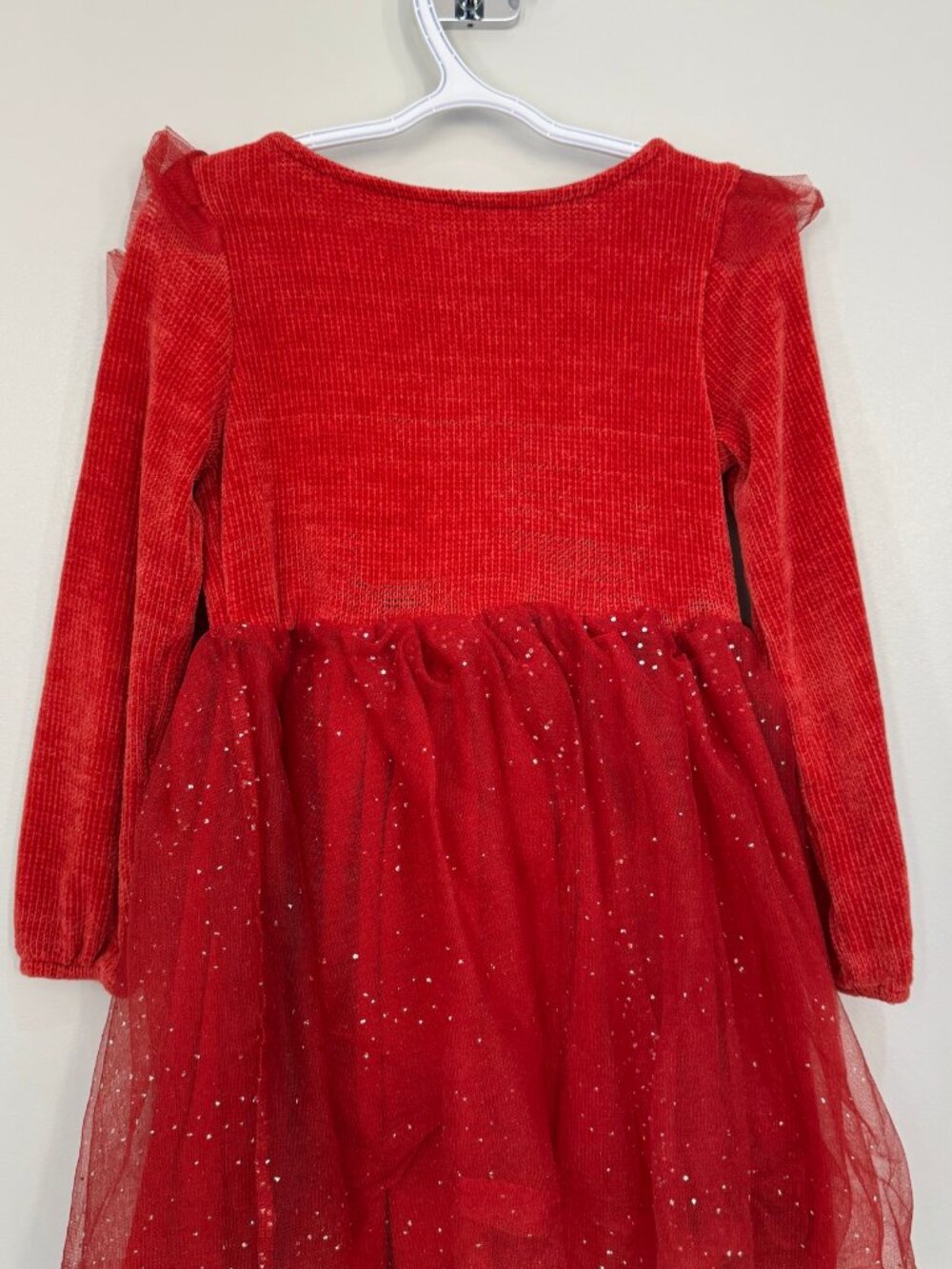 H&M Girls Dress Size 4-6 Red Long Sleeve Glitter Tulle Skirt Holiday Dress